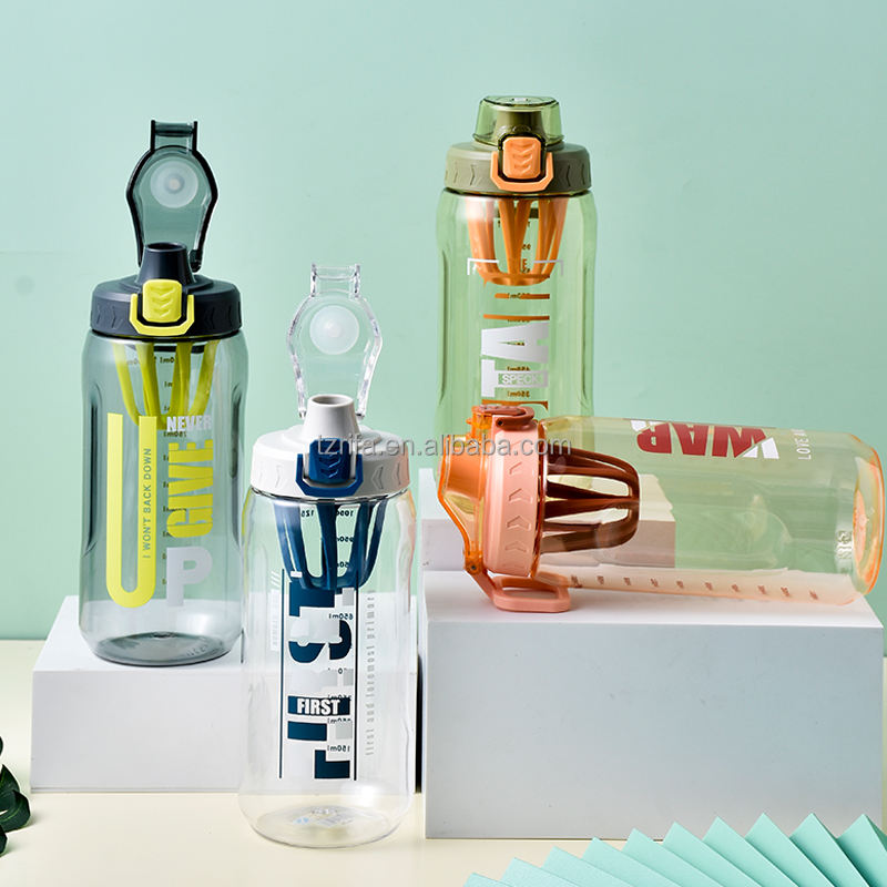 Large Capacity Half Gallon Plastic Water Bottle with Fruit Infuser and Time Marker for Camping