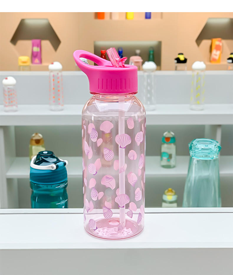 Cute 1000ml Plastic Water Bottle with Straw Cartoon Series Printing for Camping and Boiling Water