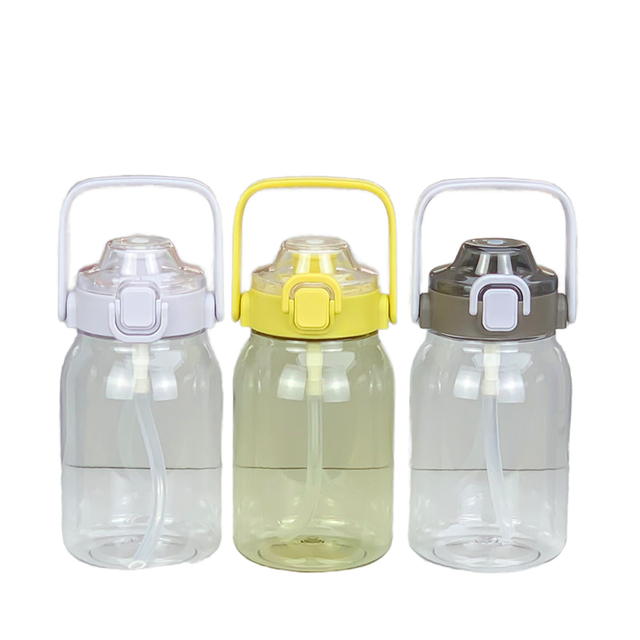 Cute Portable Plastic Water Bottles with Handle and Straw for Outdoor Sports or Gifts