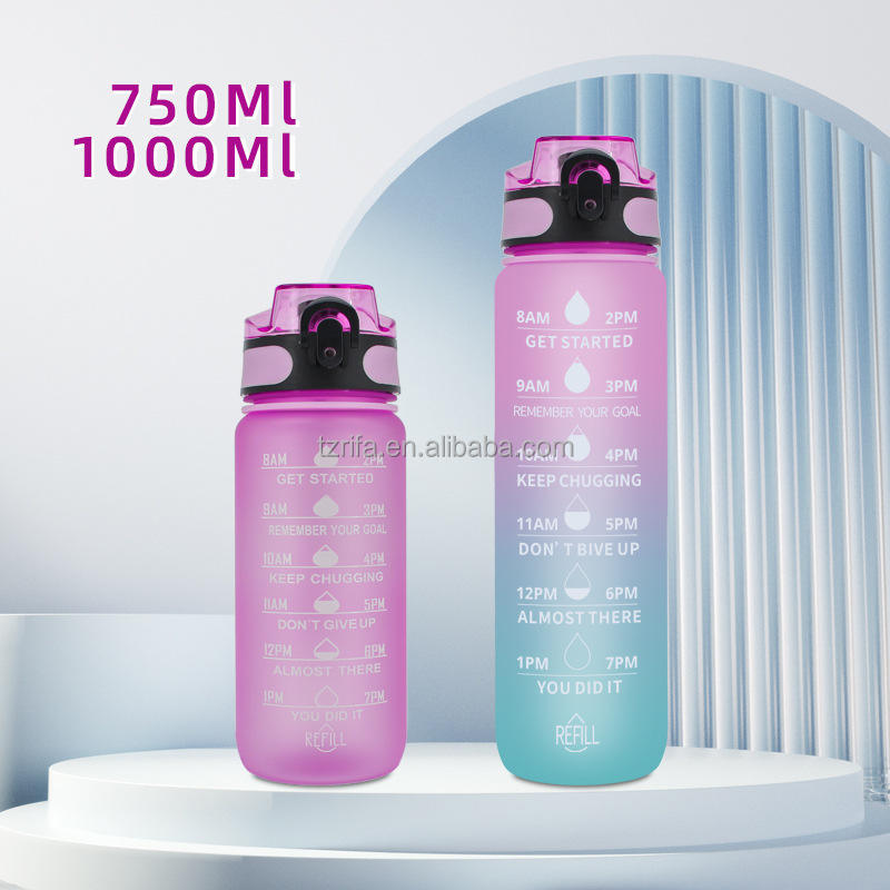 Wholesale BPA-Free 1L 32oz Leakproof Sports Bottle Straw Time Marker Strainer Gym Outdoor Motivational Direct Drinking Included