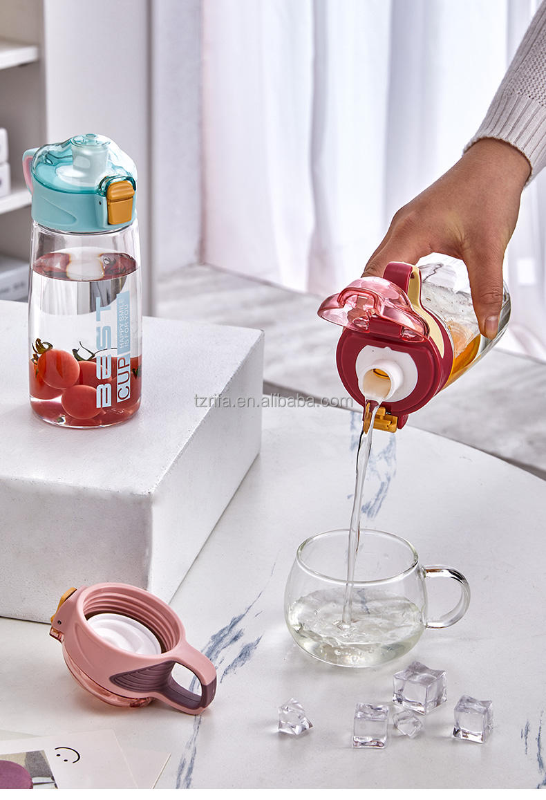 New Top Best Designed Fashionable Colorful Direct Drinking Large Capacity Leak Proof Plastic Water Bottle With Handle and Straw