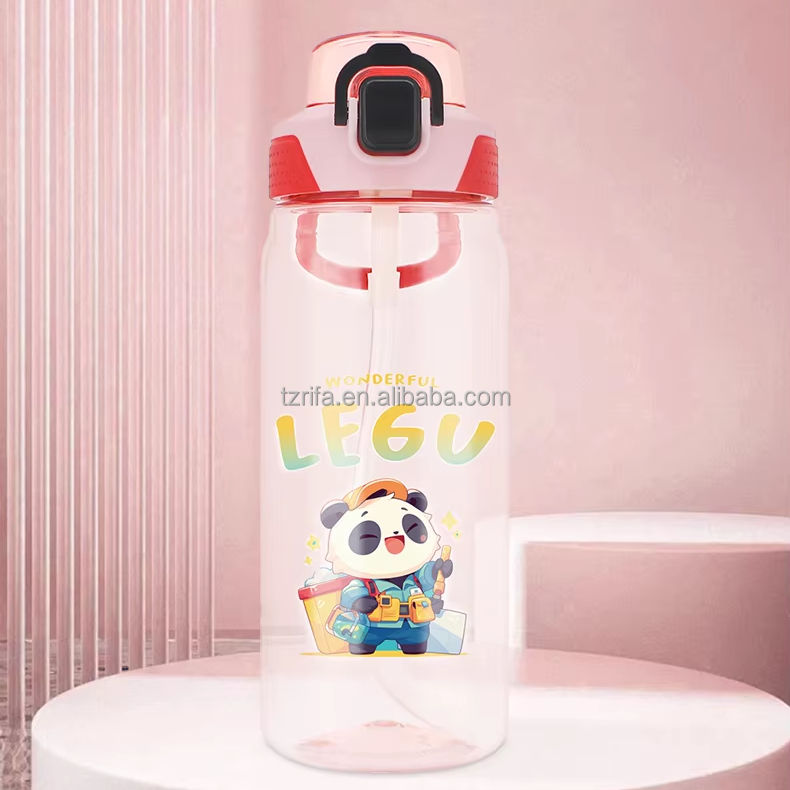Cartoon Pattern Cute Water Bottles for Children 580ML Drinks Bottles Tritan Plastic Water Bottle With Straw and Portable Handle