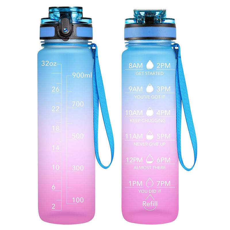 Custom 32oz Large for Motivational Water Bottle with Time Marker Direct Drinking Flow