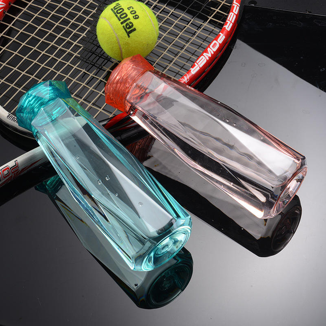 550ml Crystal Diamond Blue Color Plastic Water Bottles With ABS Transparent Screw Cap