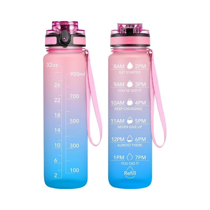 1L 32oz Clear Sports Water Bottle Portable Plastic with Motivational Time Marker for Hiking