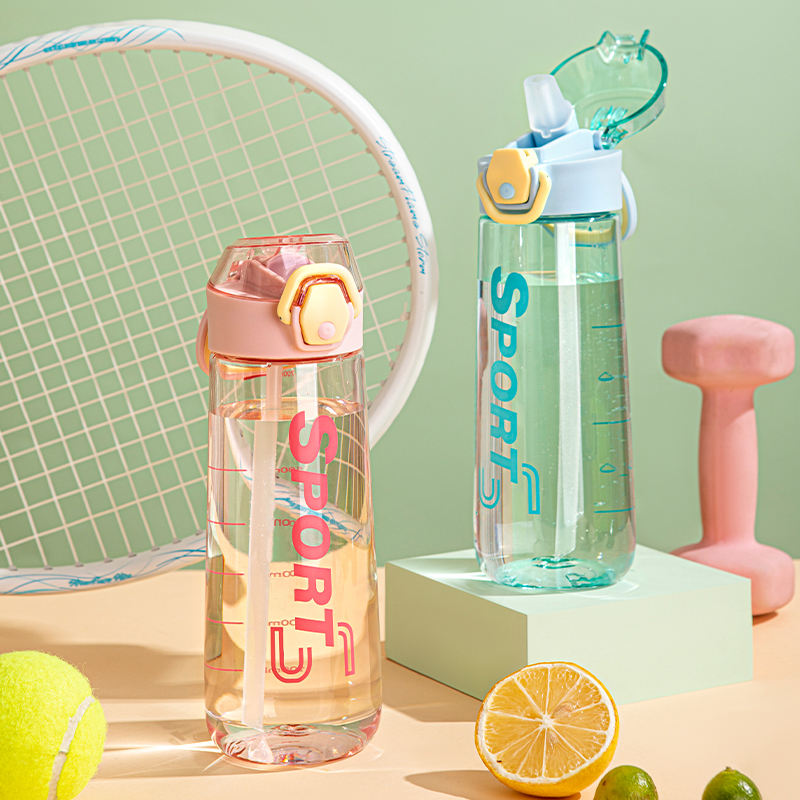 Custom Transparent Plastic Sports Water Bottles with Straw for Travel Camping and Children Boiling Water Compatible