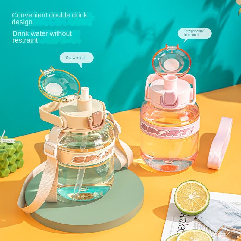 Leakproof Clear Straw Cup With Plastic Handle Large-capacity Desktop Office Water Bottle