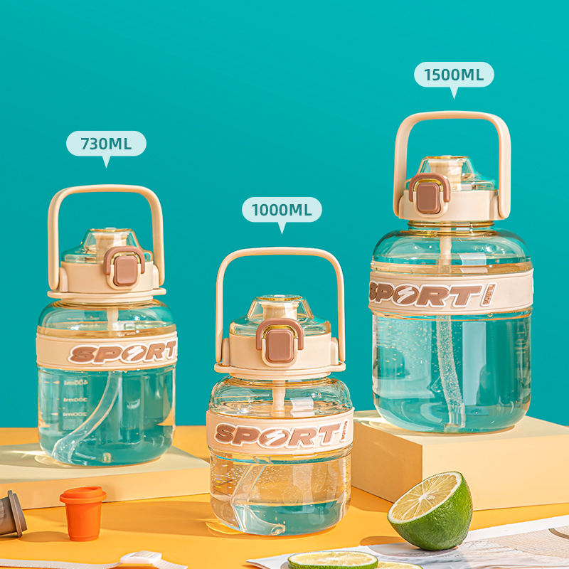 High-Temperature Resistant Solid Color Sports Water Bottle with Straw Outdoor Plastic Drinkware