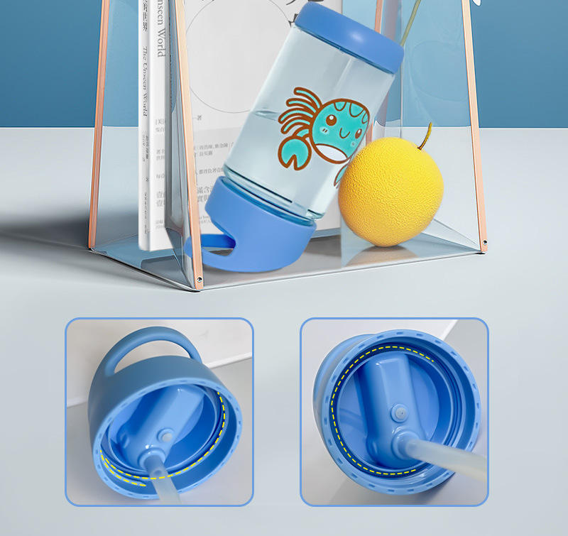 400ML Kawaii Cartoon Cute Print Water Bottle with Straw BPA Free for School Kids and Camping