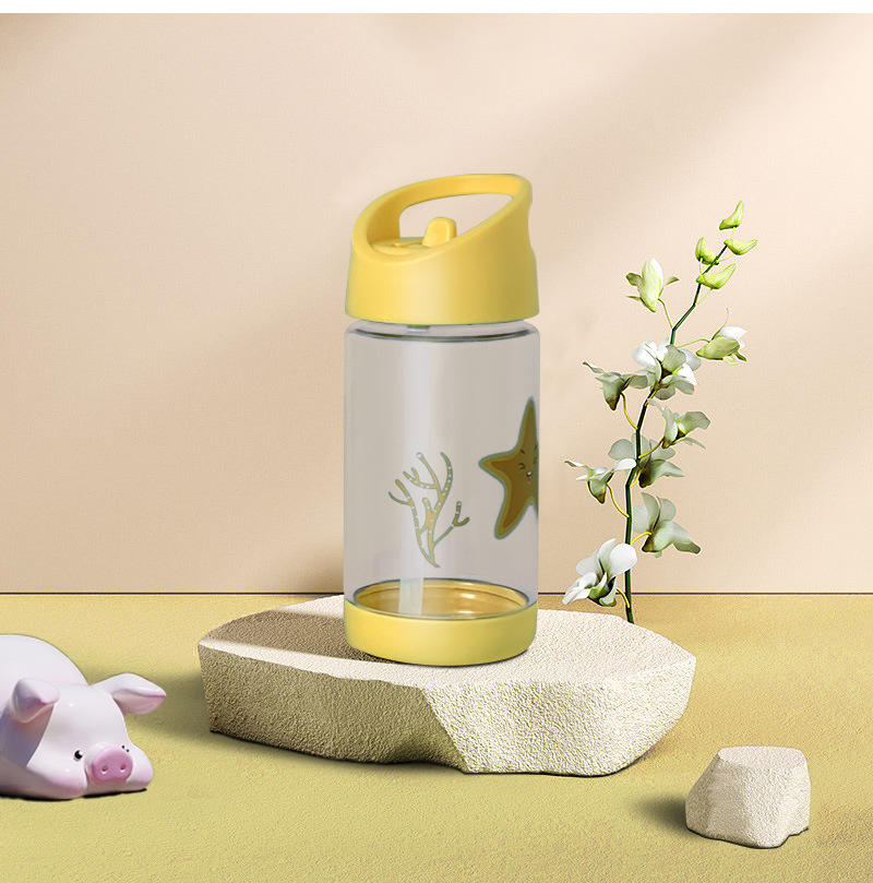 400ML Kawaii Cartoon Cute Print Water Bottle with Straw BPA Free for School Kids and Camping