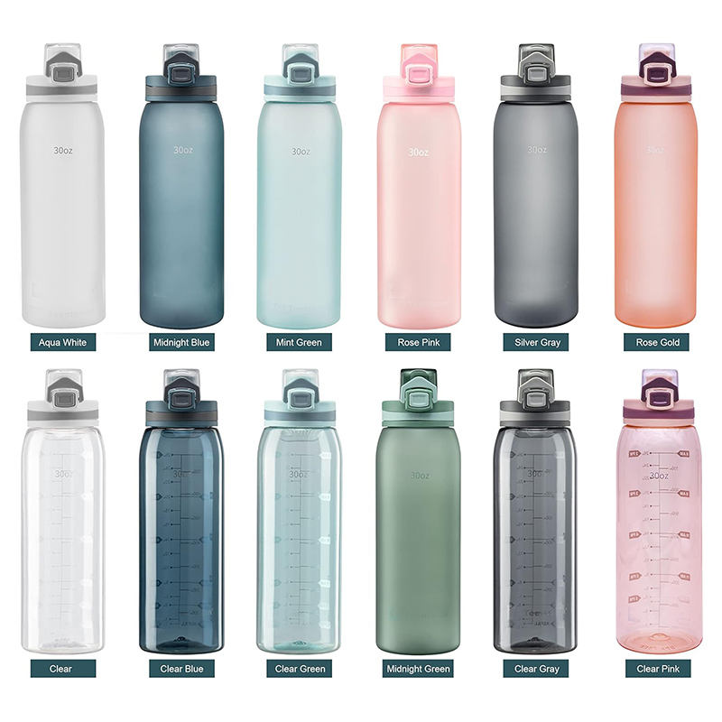 900ml BPA-Free Plastic Sports Water Bottle Portable and Stylish with Capacity Scale for Camping