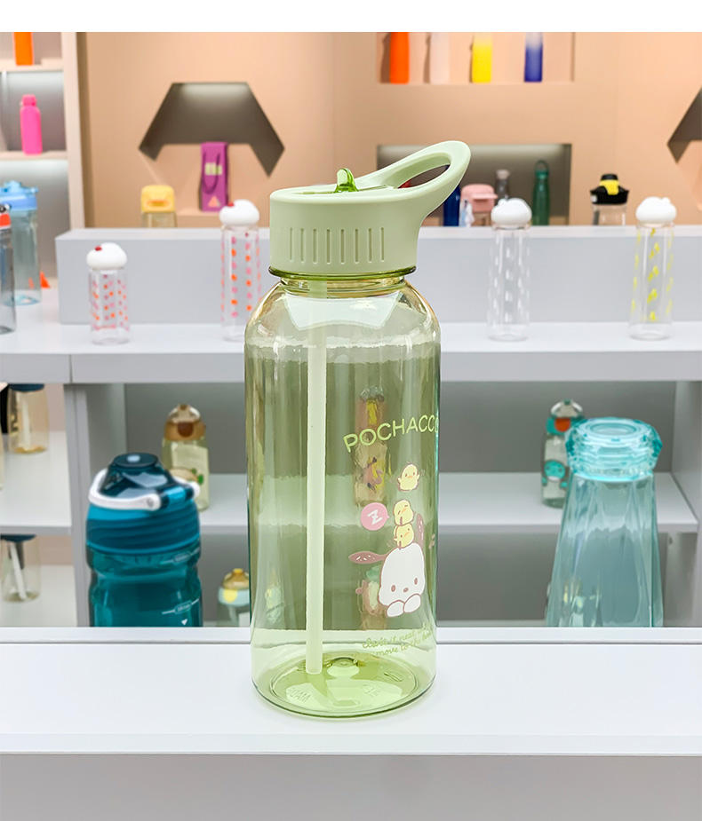 Cute 1000ml Plastic Water Bottle with Straw Cartoon Series Printing for Camping and Boiling Water