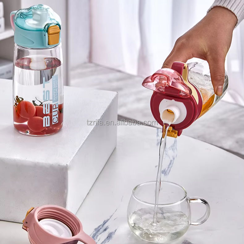 Unisex High Color Value Plastic Water Bottle with Summer Suction Tube for Gym Sports & Travel-for Students Internet Celebrities