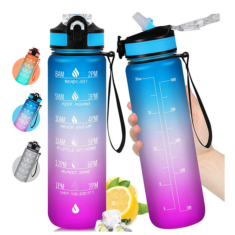 Wholesale Large Capacity Fashion Colorful Time Mark Portable Water Bottles for Summer Outdoor Workout
