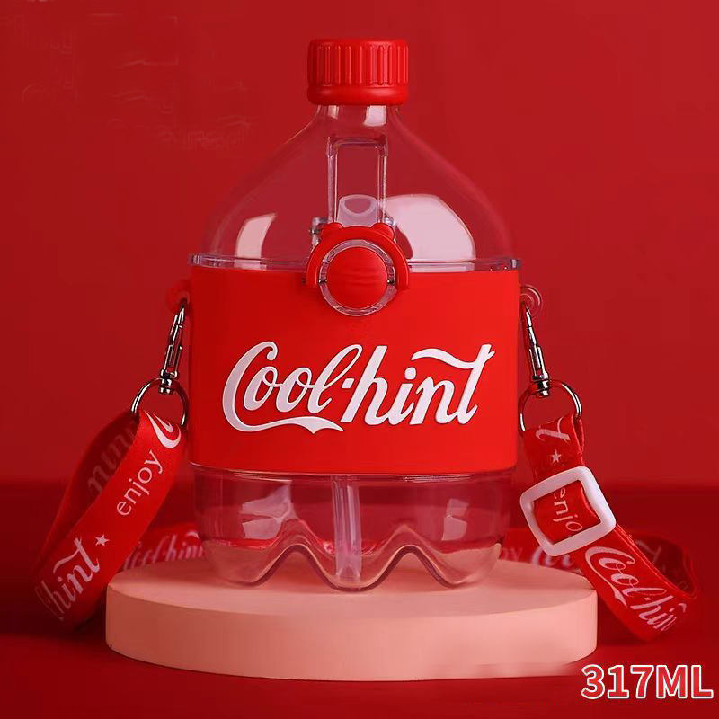 Kids Sports Straw Water Bottle with Flip Lid and Cola Top Same Shaped for Parties Plastic Sports Bottle