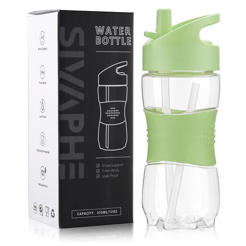 14 oz Portable Tritan Transparent Clear Sports Drinking Bottle with Straw for Boiling Water for School Girls