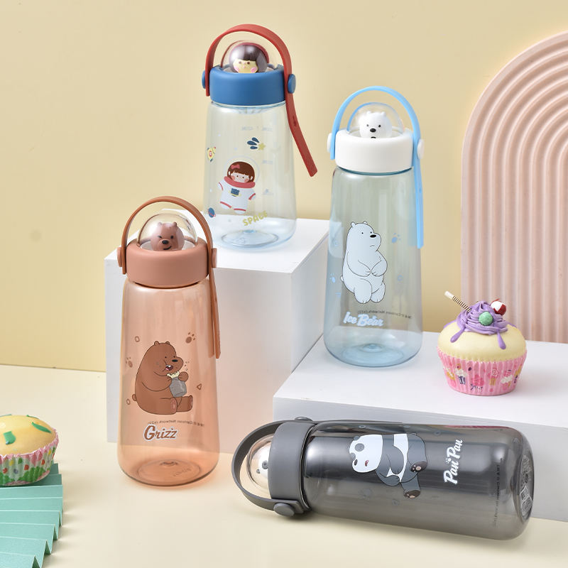 Cute Cartoon Strap Water Bottle for Kids Plastic Primary School Student Cup Direct Drinking