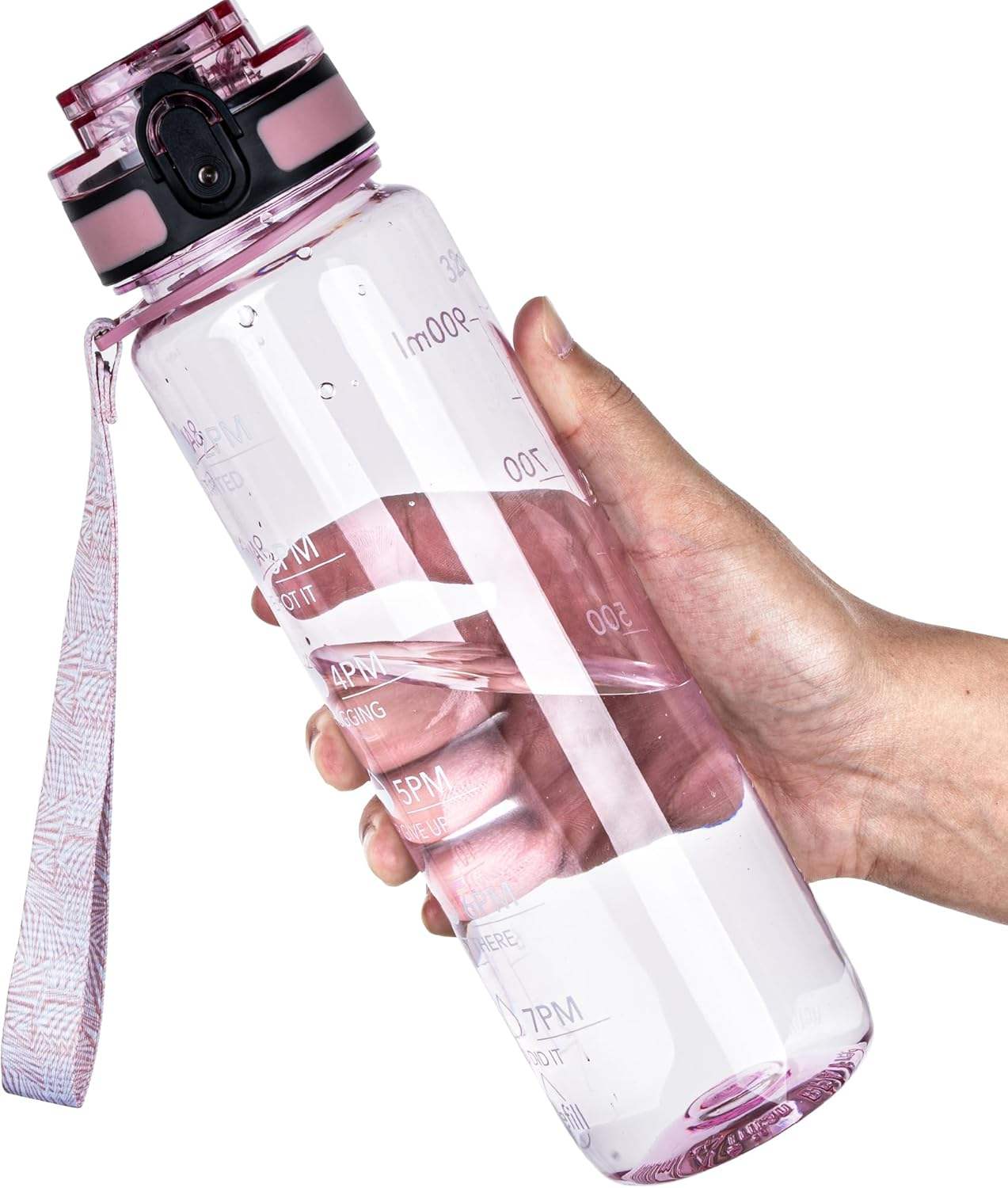 32OZ Clear Reusable Plastic Water Bottle with Measurements for Running Gym Hiking Other Outdoor Activities