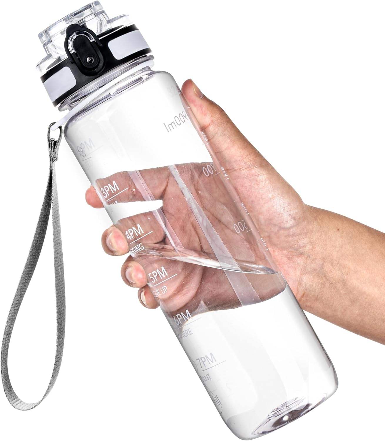 32OZ Clear Reusable Plastic Water Bottle with Measurements for Running Gym Hiking Other Outdoor Activities