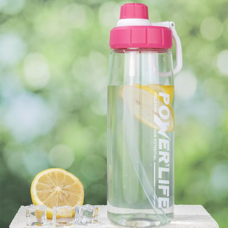 Custom Logo 750ml Portable Plastic Sports Water Bottle with Handle Colorful Transparent for Travel