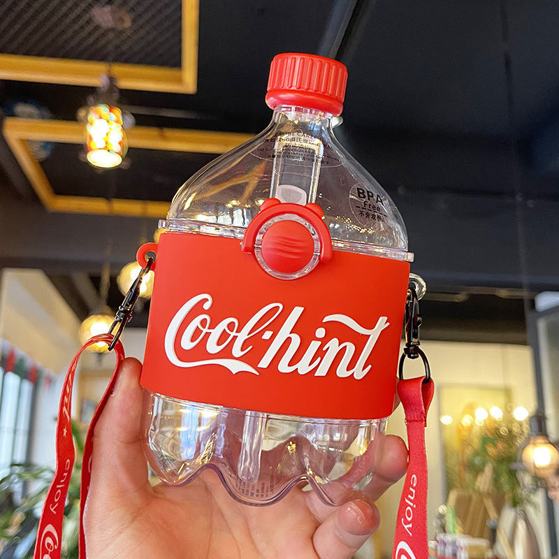 Kids Sports Straw Water Bottle with Flip Lid and Cola Top Same Shaped for Parties Plastic Sports Bottle