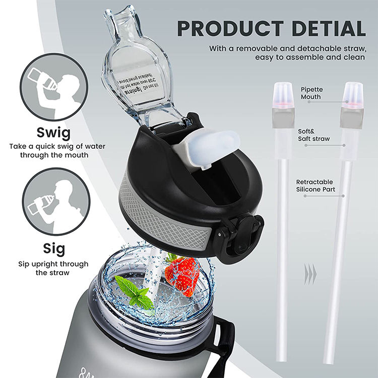Custom LOGO Frosted Leakproof Motivational Water Bottles With Removable Straw