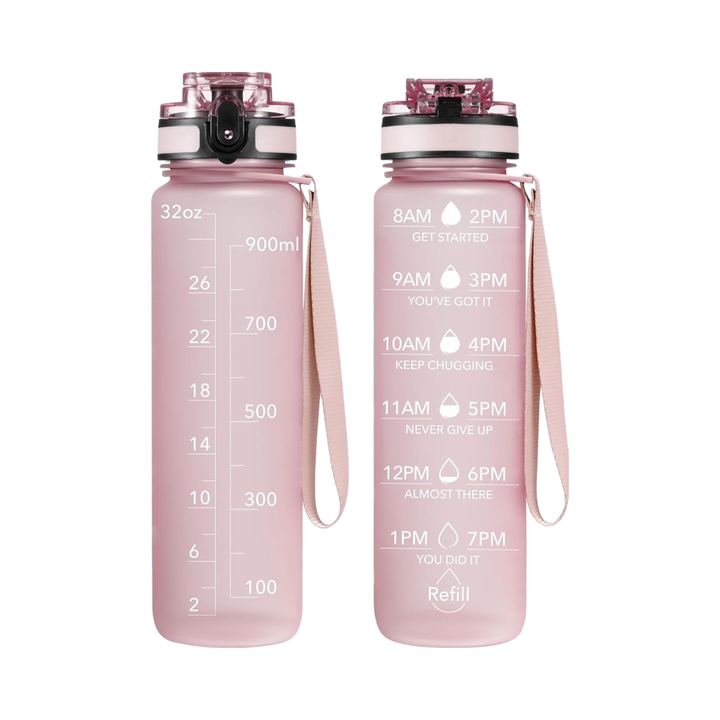 1L 32oz Clear Sports Water Bottle Portable Plastic with Motivational Time Marker for Hiking